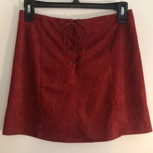 Red Suede Mini Skirt With Ties Forever 21